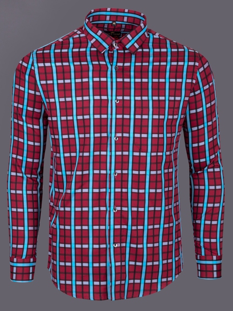 

FRENCH CROWN Men Red Standard cotton Checked Formal Shirt