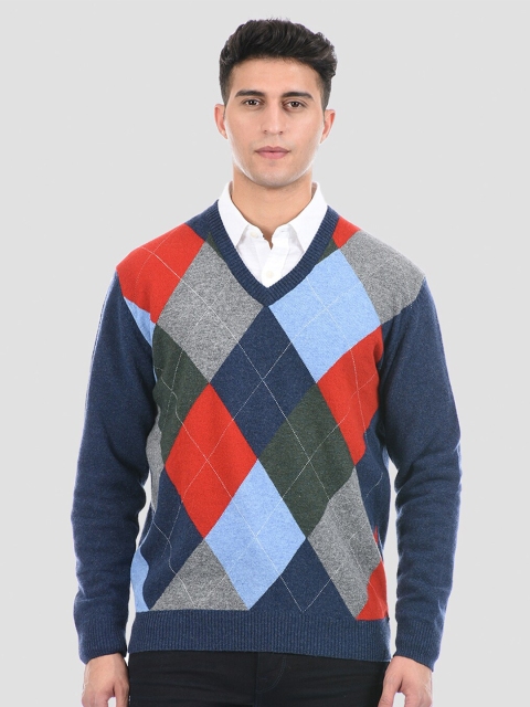 

LONDON FOG Men Blue & Red Checked Pullover Sweater