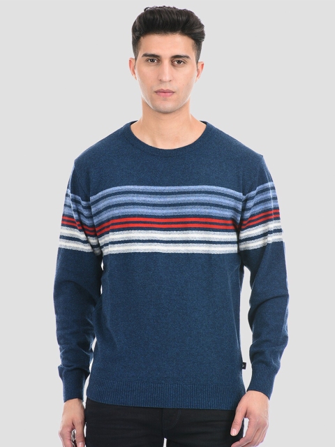 

LONDON FOG Men Blue & White Striped Full Sleeves Pullover