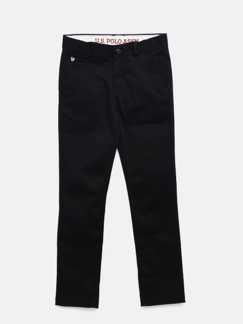 

U.S. Polo Assn. Kids Boys Black Slim Fit Solid Chinos