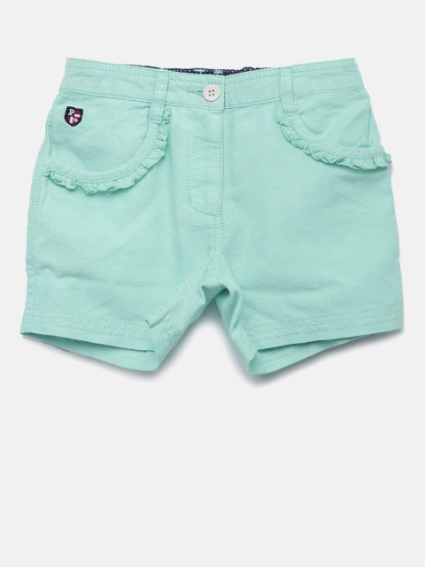 

U.S. Polo Assn. Kids Girls Turquoise Blue Ruffled Oxford Shorts