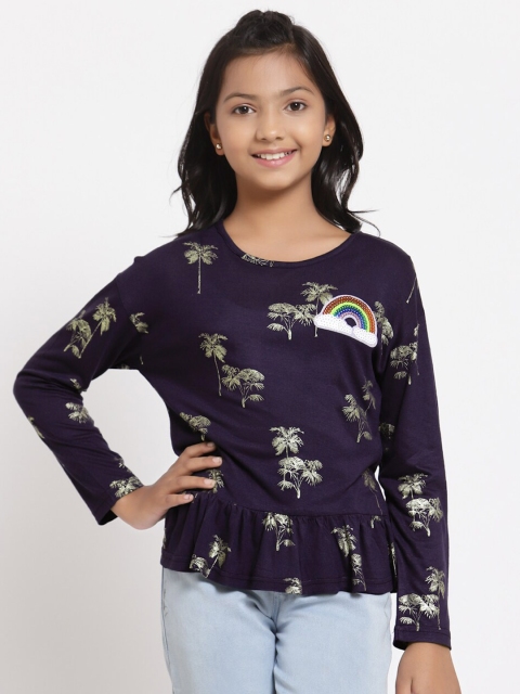 

Tiara Navy Blue Floral Print Peplum Top