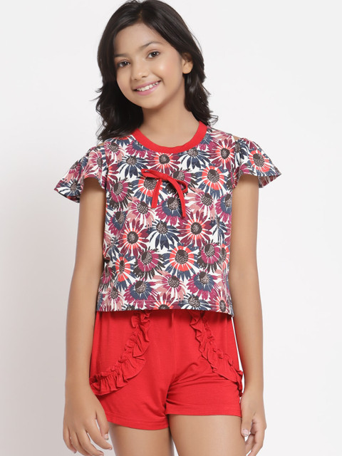 

Tiara Girls Red & White Printed Top with Shorts