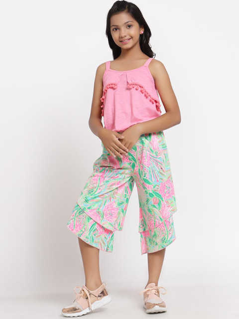 

Tiara Girls Pink & Green Printed Top with Palazzos