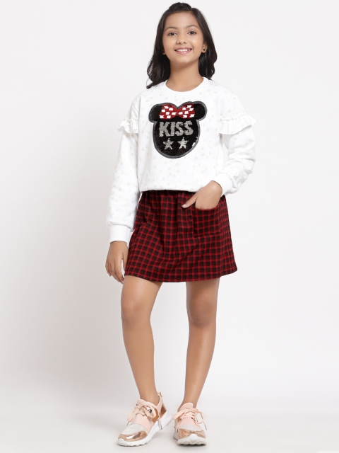 

Tiara Girls White & Red Printed Top with Skirt