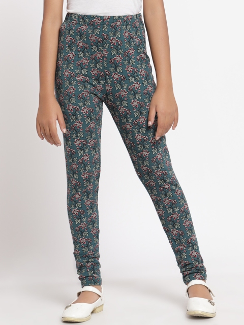 

Tiara Girls Green Printed Ankle-Length Pure Cotton Leggings