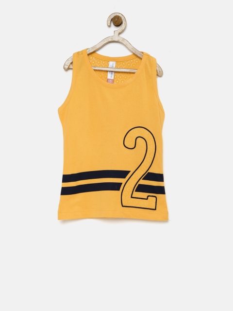 

U.S. Polo Assn. Kids Girls Orange Printed Tank Pure Cotton Top