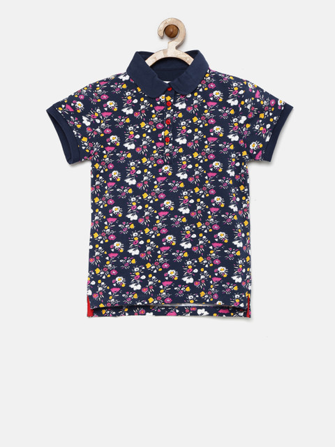 

U.S. Polo Assn. Kids Girls Navy Blue Printed Polo Collar T-shirt