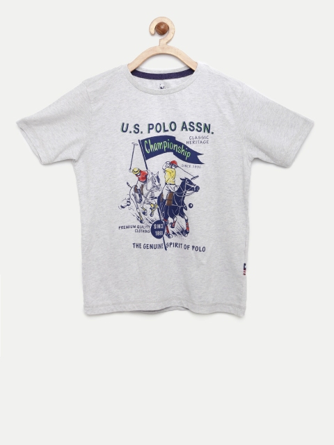 

U.S. Polo Assn. Kids Boys Grey Melange Printed Round Neck T-shirt