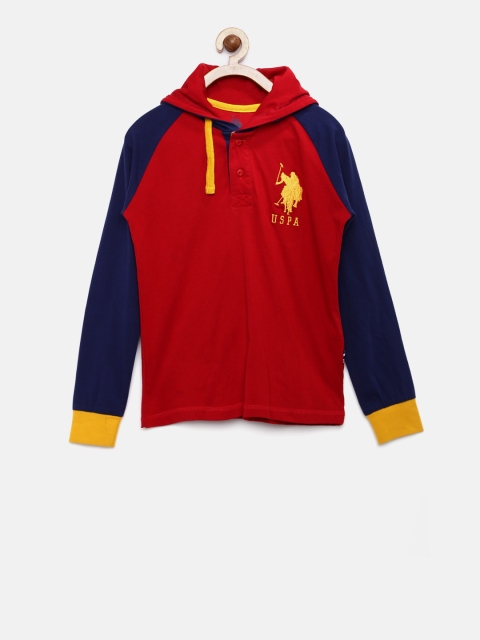 

U.S. Polo Assn. Kids Boys Red & Blue Colourblocked Hood T-shirt