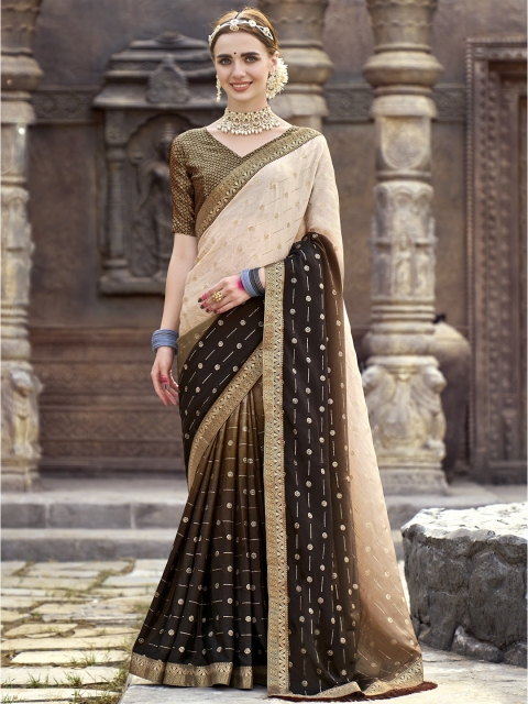 

TEREZA Coffee Brown & Gold-Toned Woven Design Zari Saree