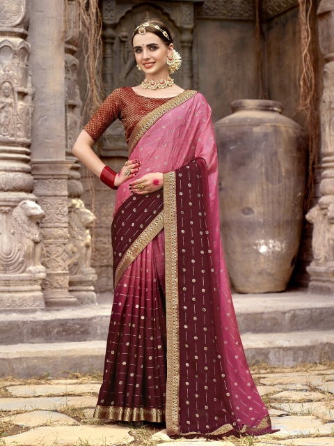 

TEREZA Maroon & Gold-Toned Woven Design Zari Saree