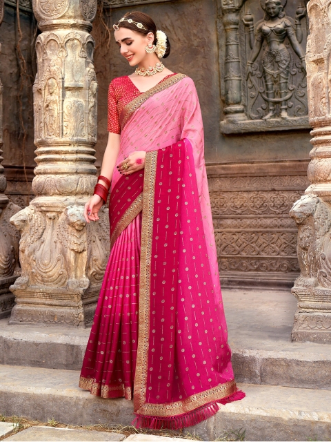 

TEREZA Pink Woven Design Zari Saree