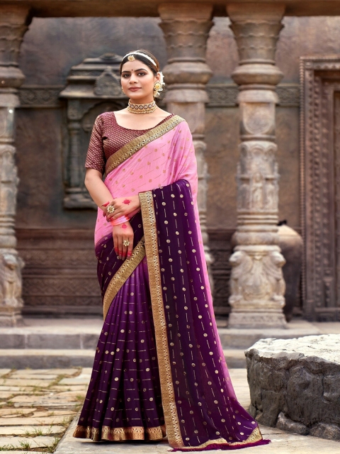 

TEREZA Purple & Gold-Toned Woven Design Saree