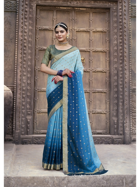 

TEREZA Teal & Gold-Toned Woven Design Zari Saree