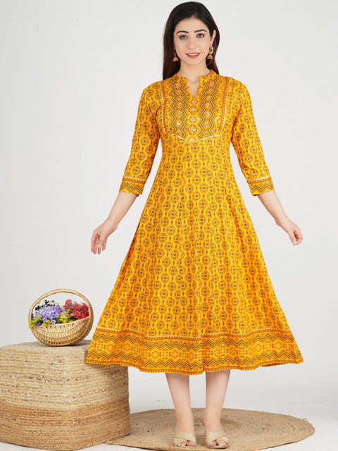 

JAIPURI COLLECTION Women Yellow Ethnic Motifs Printed Anarkali Kurta