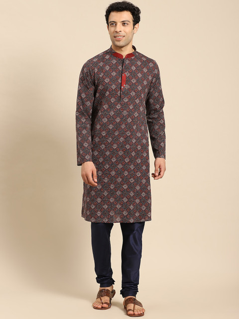

Amodh by Kisah Men Navy Blue Thread Work Kurta