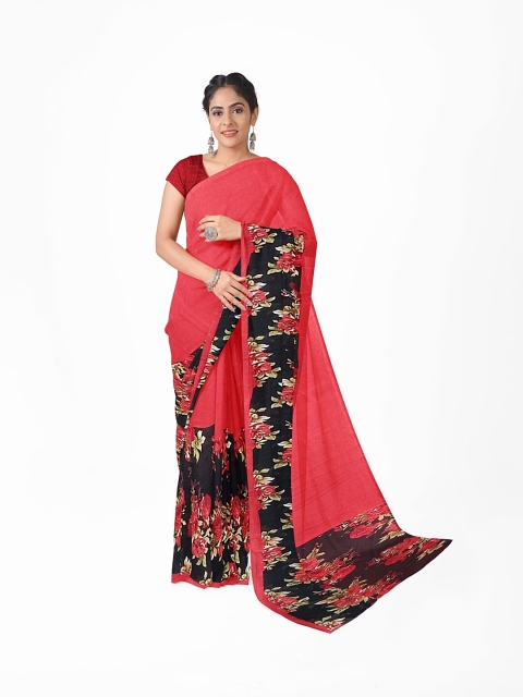 

Florence Red & Black Floral Pure Georgette Fusion Dharmavaram Saree