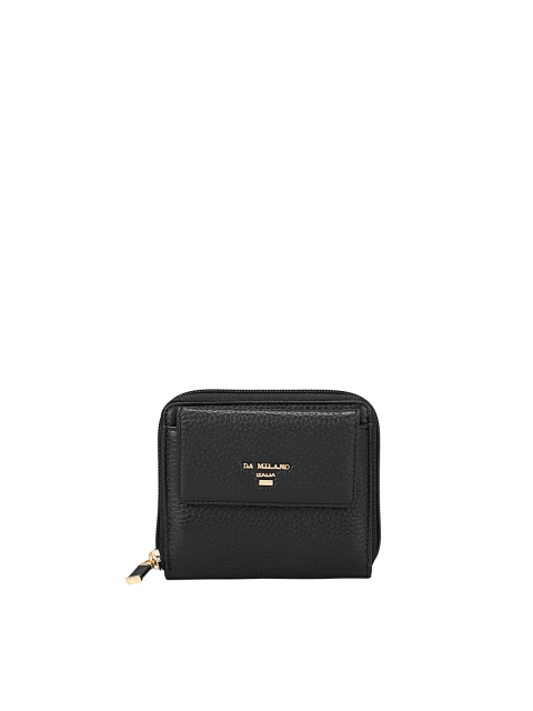 

Da Milano Women Black Textured Leather Zip Around Wallet