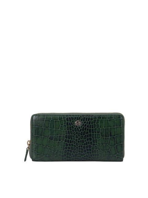 

Da Milano Women Green & Gold-Toned Textured Leather Zip Around Wallet