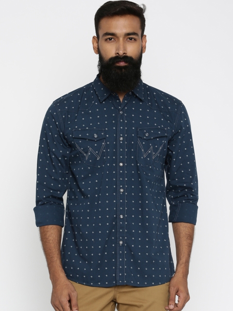 

Wrangler Men Navy Blue Regular Fit Printed Casual Shirt