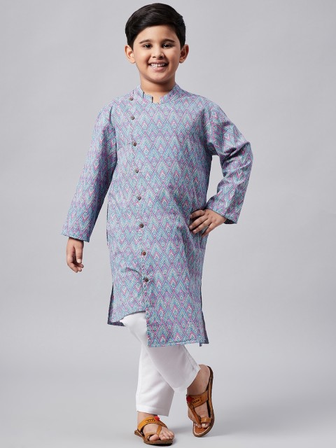 

Stylo Bug Boys Blue Printed Pure Cotton Kurta set