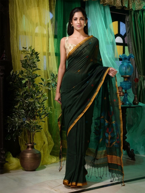 

Charukriti Green Woven Design Pure Cotton Saree