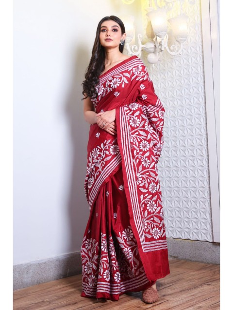 

Charukriti Red & White Woven Design Satin Saree