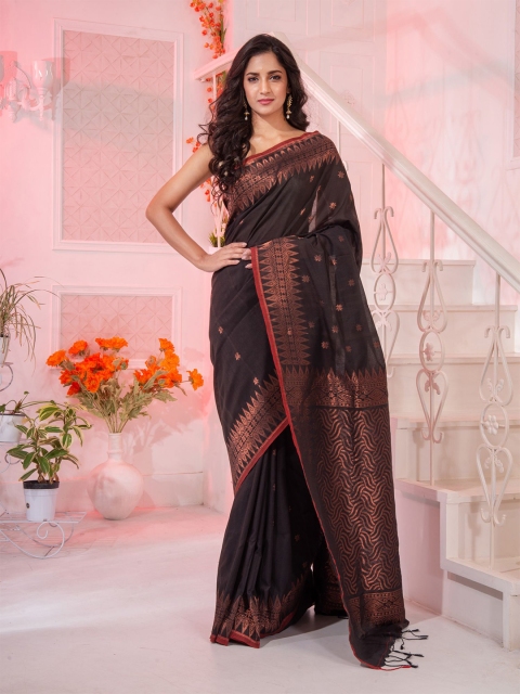 

Charukriti Brown & Gold-Toned Woven Design Pure Cotton Saree