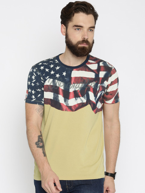 

Wrangler Men Khaki Printed Round Neck T-shirt