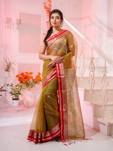 

Charukriti Green & Red Woven Design Pure Silk Saree