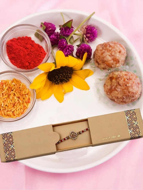 

YOUSTYLO Red & White Rakhi With Roli Chawal & Greeting Card