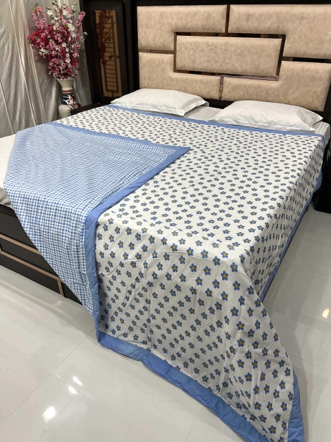 

Pure Decor Blue & White Floral AC Room 300 GSM Double Bed Dohar