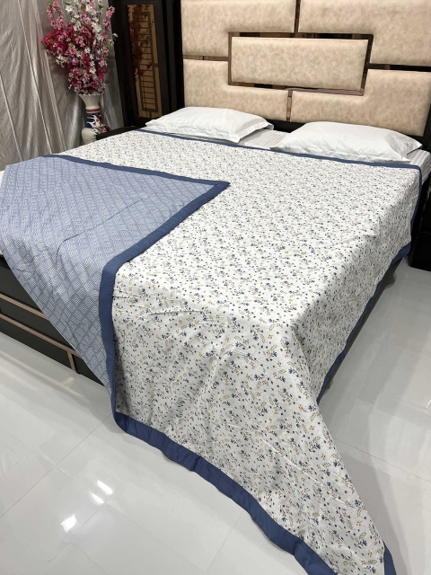 

Pure Decor Blue & White Floral AC Room 300 GSM Double Bed Dohar