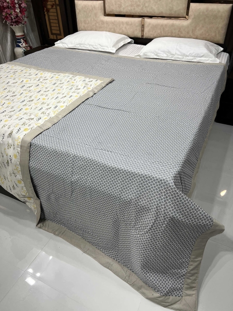 

Pure Decor Grey & Yellow Floral AC Room 300 GSM Double Bed Dohar