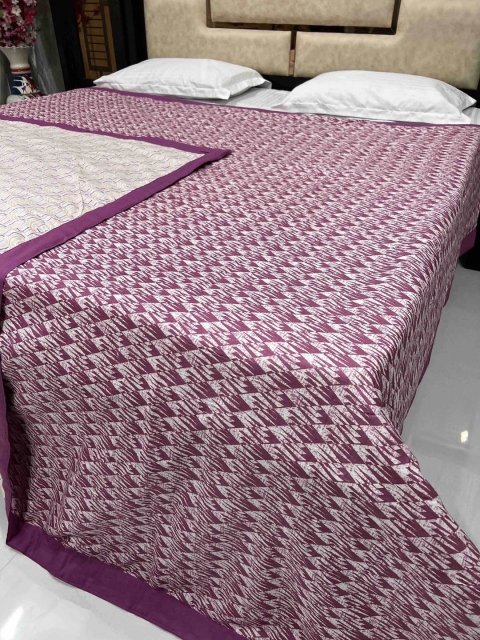 Pure Decor Pink King Size Pure Cotton Double Bed Reversible Dohar Silken 300 GSM