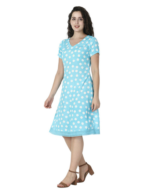 

Again fashions Blue Ethnic Motifs Cotton A-Line Dress