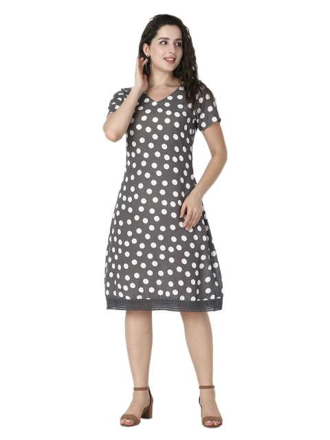 

Again fashions Black & White Polka Dot Printed A-Line Dress
