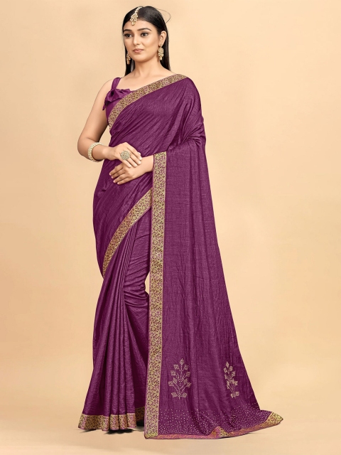 

TEREZA Magenta & Gold-Toned Embellished Mirror Work Silk Blend Saree