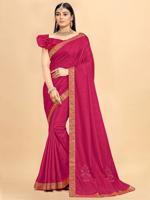 

TEREZA Pink & Gold-Toned Embellished Mirror Work Silk Blend Saree