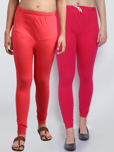 

GRACIT Women Pack Of 2 Solid Churidar-Length lycra Solid Belt legging, Pink