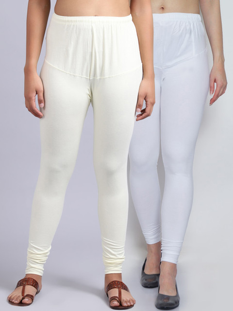 

GRACIT Women Pack of 2 Solid Churidar Length Leggings, White
