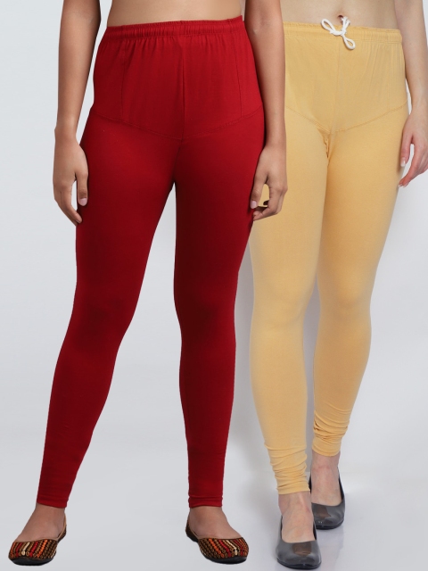 

GRACIT Women Pack Of 2 Solid Churidar-Length Leggings, Beige