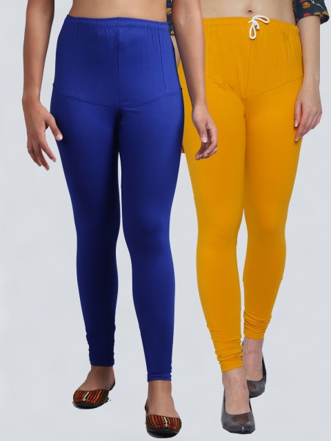 

GRACIT Women Pack Of 2 Blue & Yellow Solid Churidar Leggings