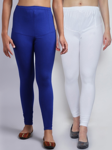 

GRACIT Women Pack Of 2 White & Blue Solid Ankle Length Leggings