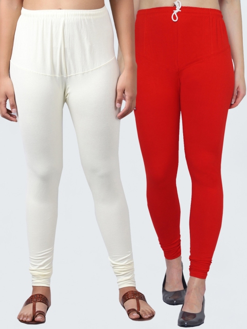 

GRACIT Women Pack Of 2 Red & White Churidar-Length Leggings