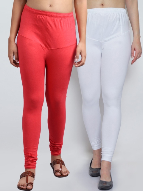 

GRACIT Women Pack Of 2 White & Pink Churidar-Length Leggings