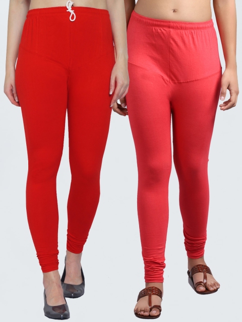 

GRACIT Women Pack Of 2 Red & Gajri Solid Churidar Leggings