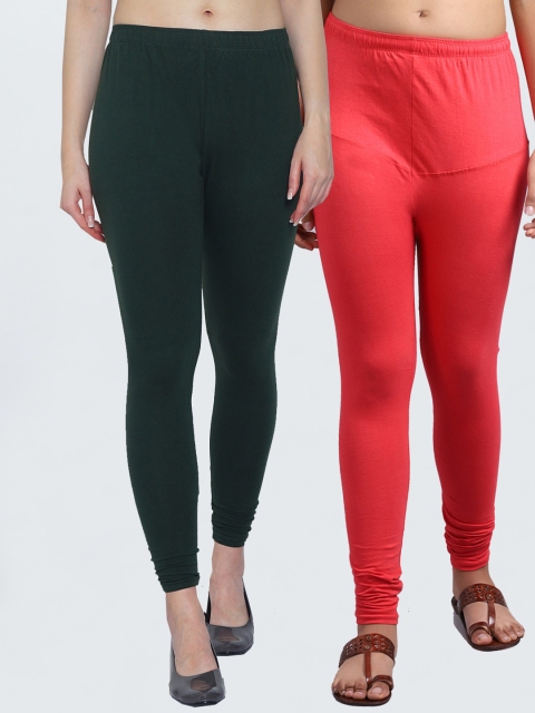 

GRACIT Women Pack Of 2 Solid Churidar-Length Leggings, Black