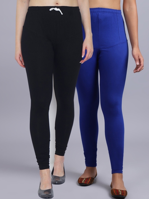 

GRACIT Women Pack Of 2 Solid Churidar Length Leggings, Black